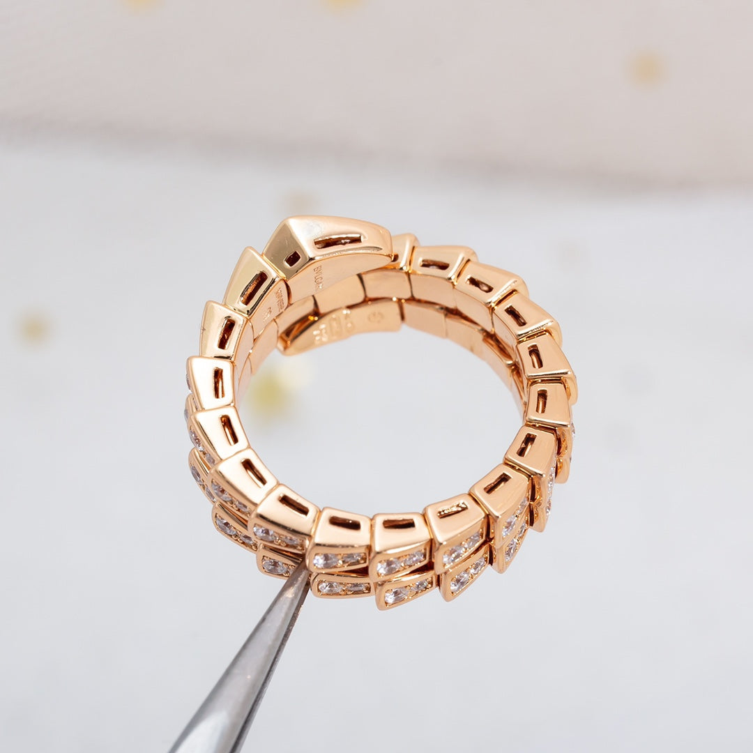 [Love's Uplift]SERPENTI RING PINK GOLD DIAMOND DOUBLE ROW