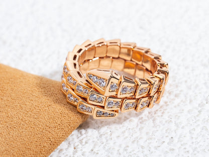 [Love's Uplift]SERPENTI RING PINK GOLD DIAMOND DOUBLE ROW