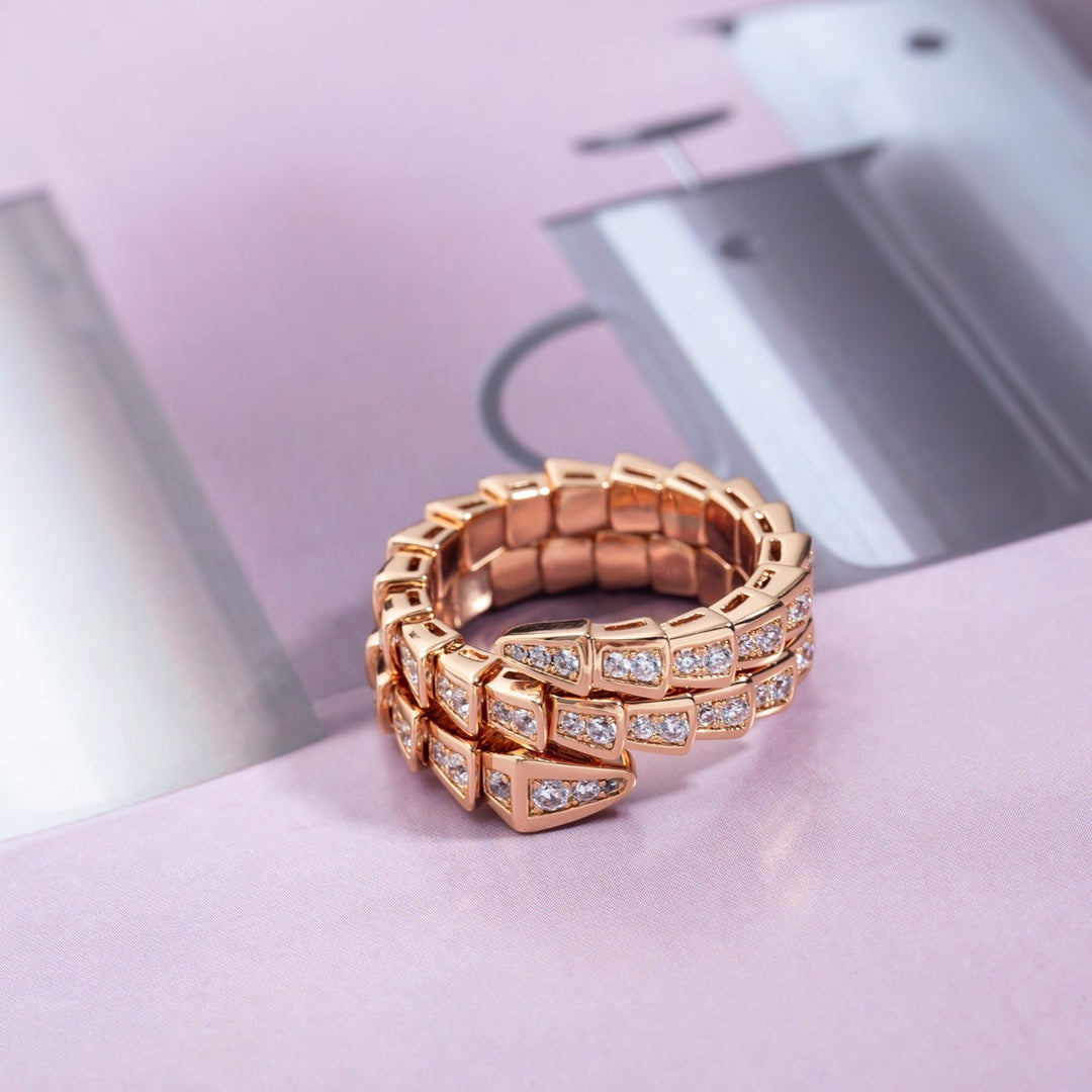 [Love's Uplift]SERPENTI RING PINK GOLD DIAMOND DOUBLE ROW