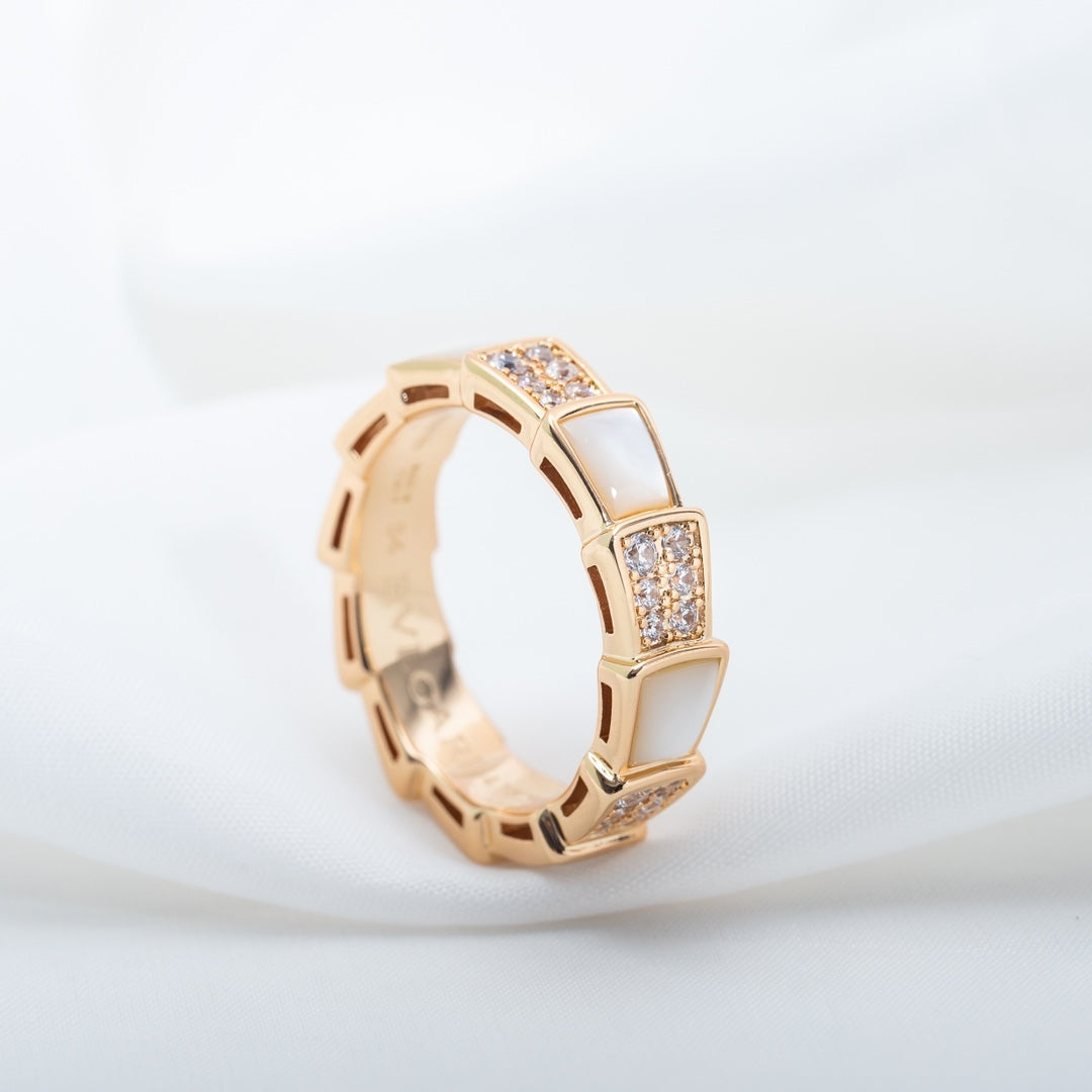[Love's Uplift]SERPENTI RING PINK GOLD MOP DIAMOND PAVED 4MM