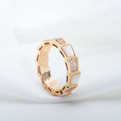 [Love's Uplift]SERPENTI RING PINK GOLD MOP DIAMOND PAVED 4MM
