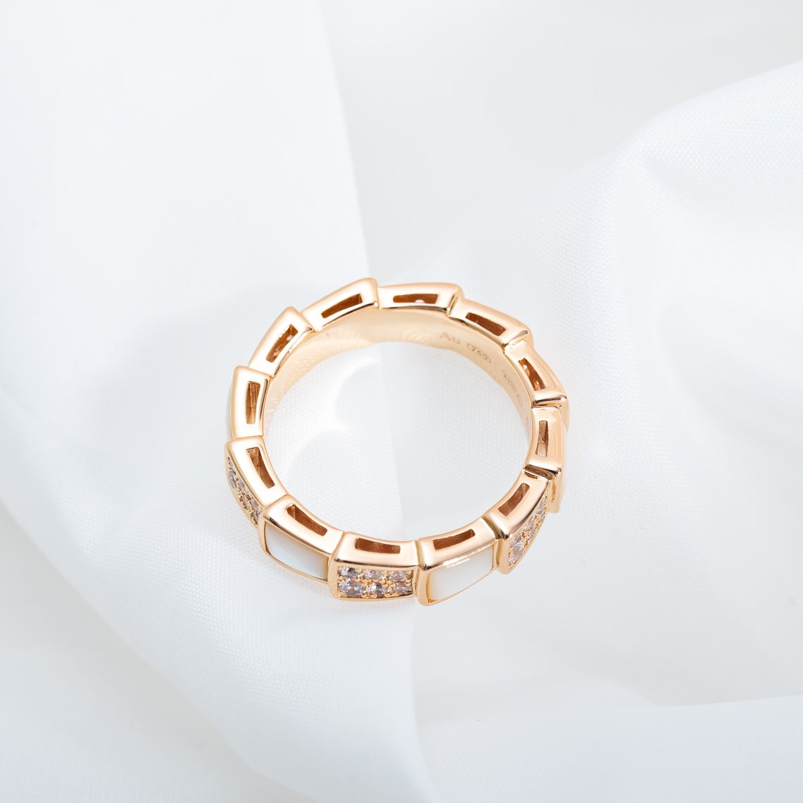 [Love's Uplift]SERPENTI RING PINK GOLD MOP DIAMOND PAVED 4MM