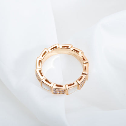 [Love's Uplift]SERPENTI RING PINK GOLD MOP DIAMOND PAVED 4MM