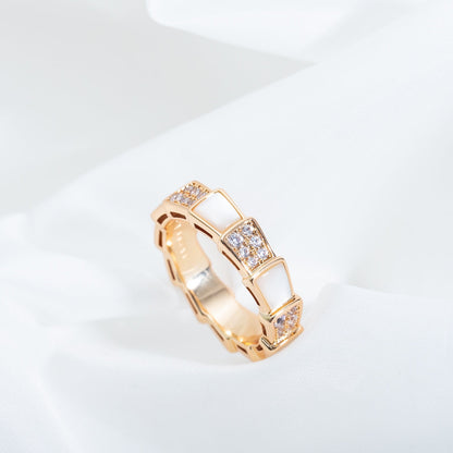 [Love's Uplift]SERPENTI RING PINK GOLD MOP DIAMOND PAVED 4MM