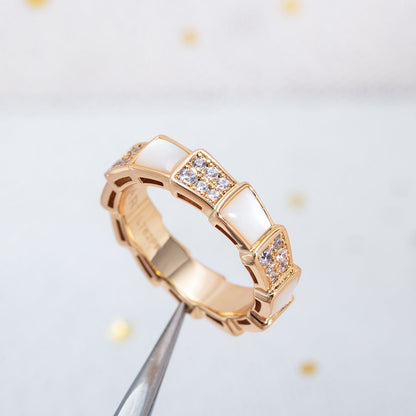 [Love's Uplift]SERPENTI RING PINK GOLD MOP DIAMOND PAVED 4MM