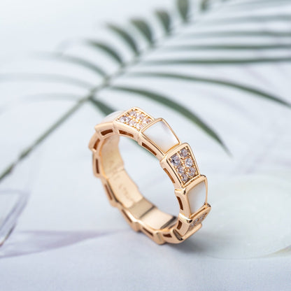 [Love's Uplift]SERPENTI RING PINK GOLD MOP DIAMOND PAVED 4MM