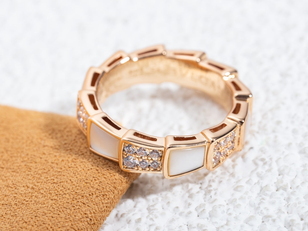 [Love's Uplift]SERPENTI RING PINK GOLD MOP DIAMOND PAVED 4MM