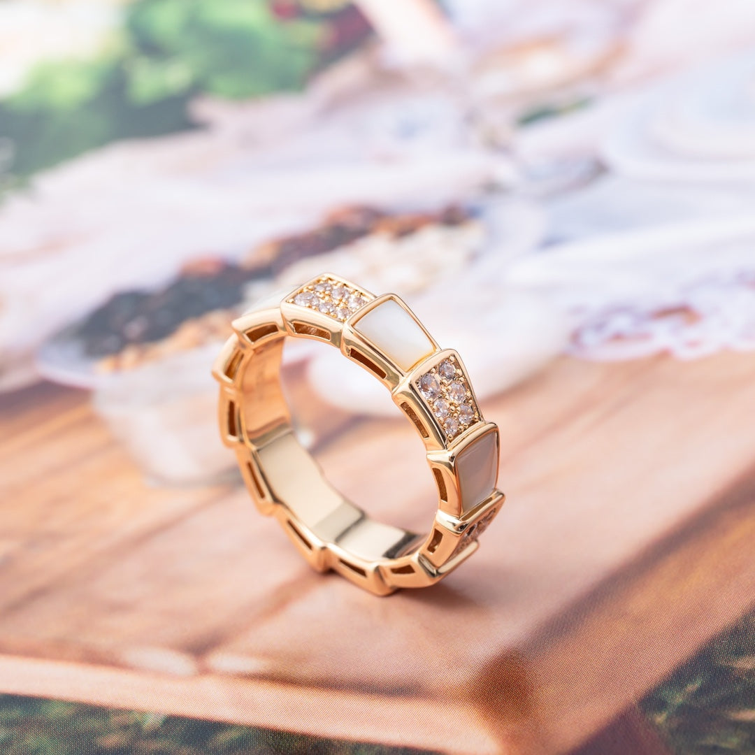 [Love's Uplift]SERPENTI RING PINK GOLD MOP DIAMOND PAVED 4MM