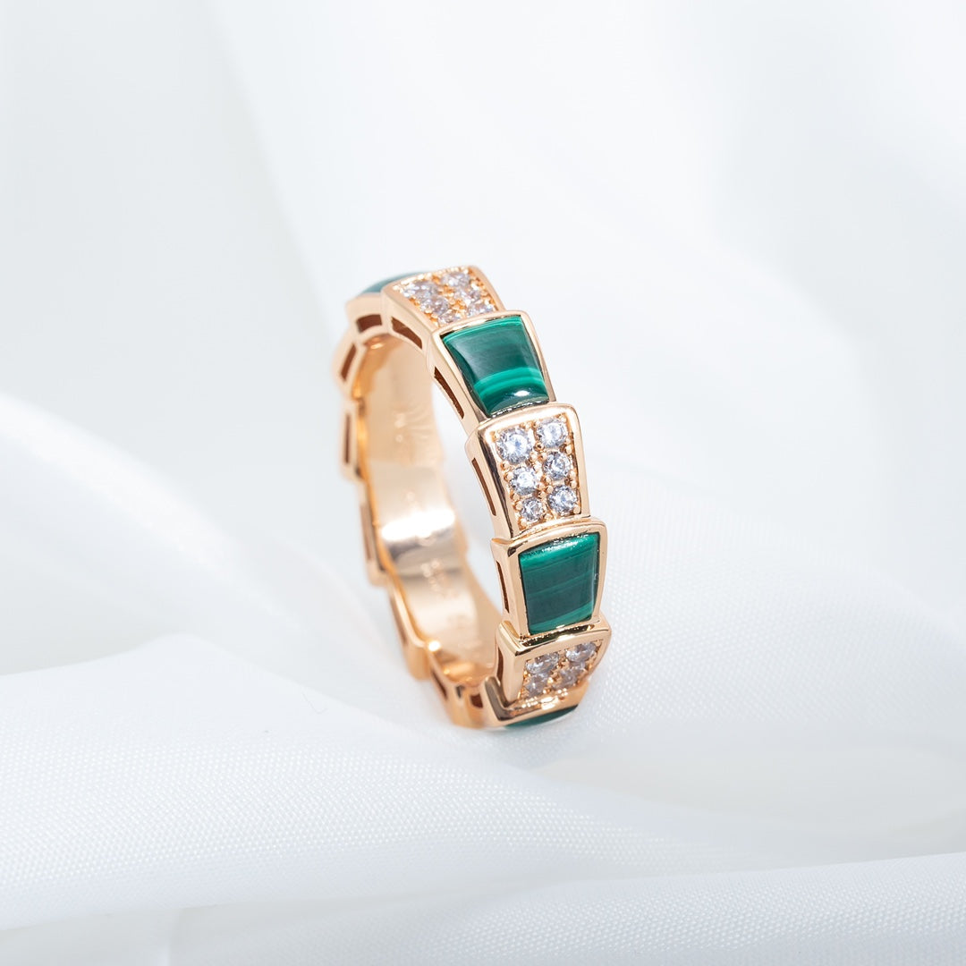 [Love's Uplift]SERPENTI RING PINK GOLD MALACHITE DIAMOND PAVED 4MM