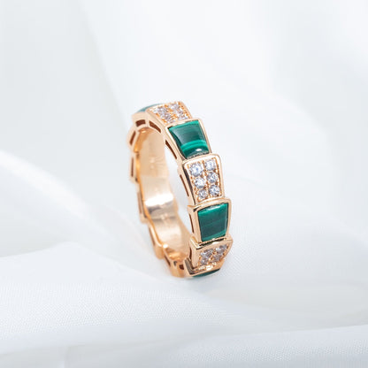 [Love's Uplift]SERPENTI RING PINK GOLD MALACHITE DIAMOND PAVED 4MM