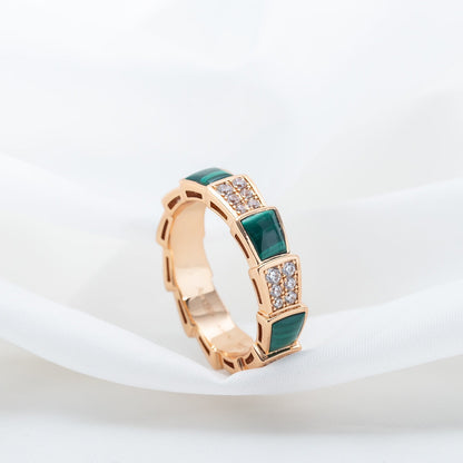 [Love's Uplift]SERPENTI RING PINK GOLD MALACHITE DIAMOND PAVED 4MM