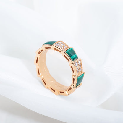 [Love's Uplift]SERPENTI RING PINK GOLD MALACHITE DIAMOND PAVED 4MM