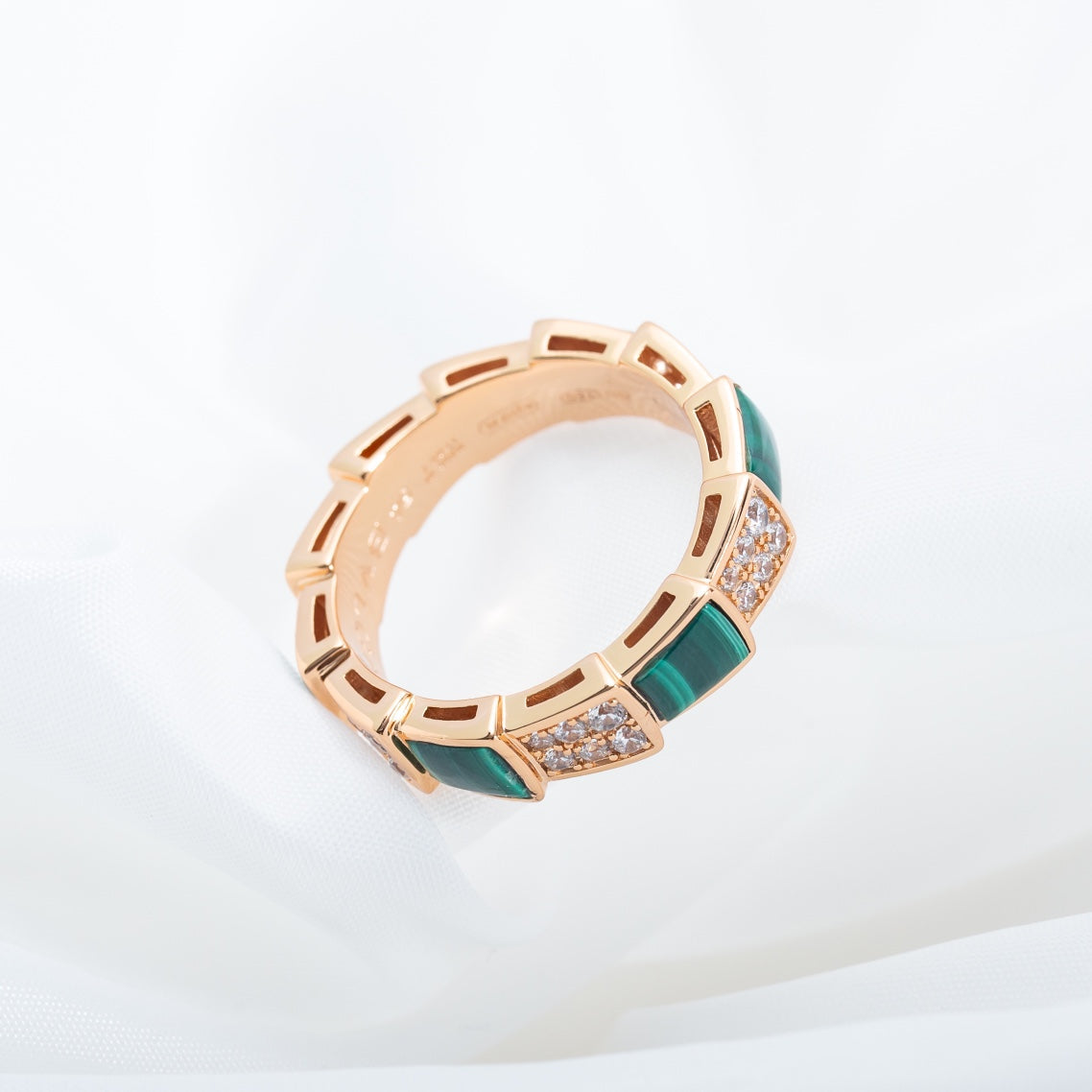 [Love's Uplift]SERPENTI RING PINK GOLD MALACHITE DIAMOND PAVED 4MM