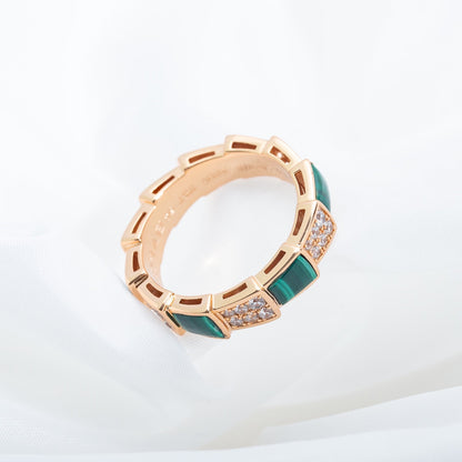 [Love's Uplift]SERPENTI RING PINK GOLD MALACHITE DIAMOND PAVED 4MM