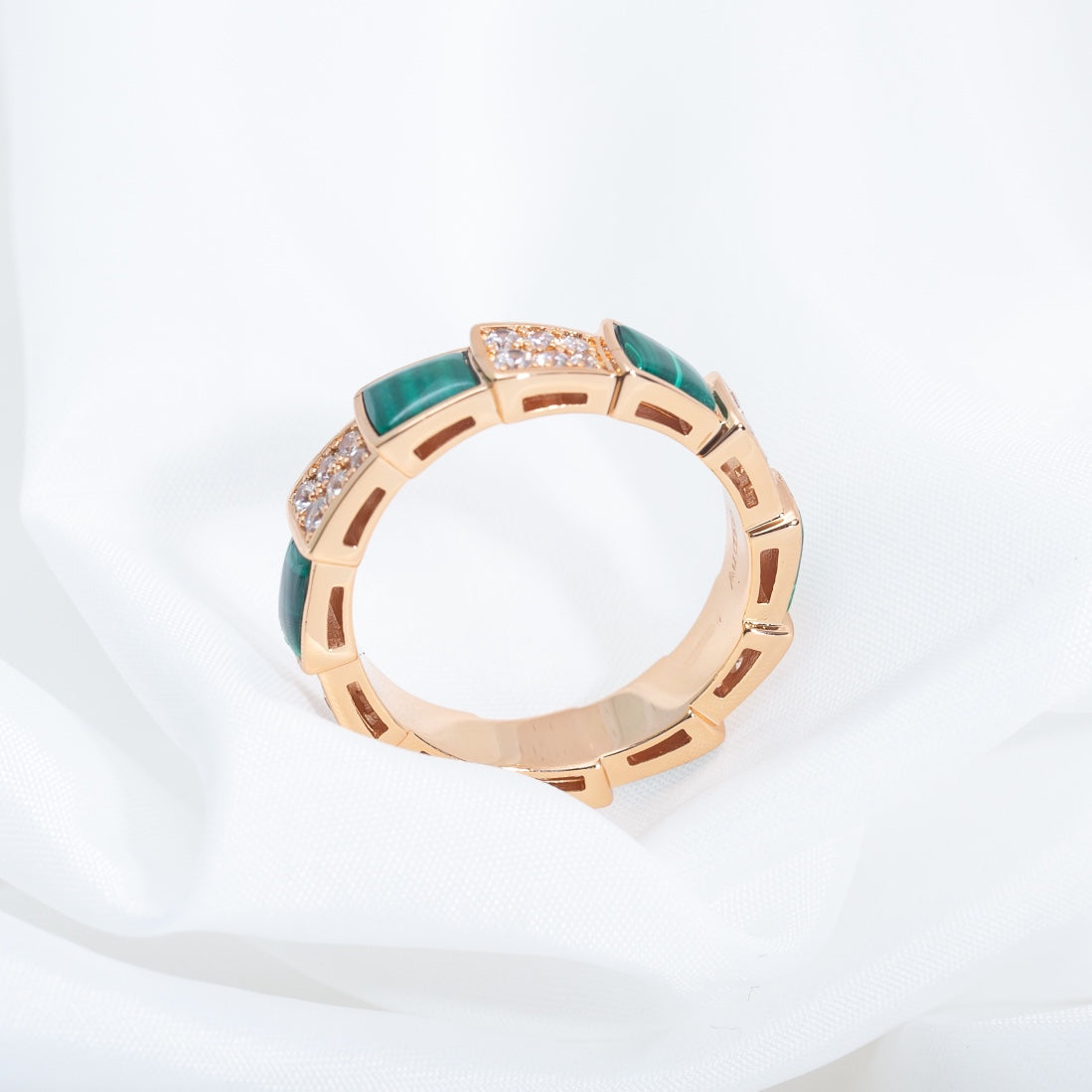 [Love's Uplift]SERPENTI RING PINK GOLD MALACHITE DIAMOND PAVED 4MM