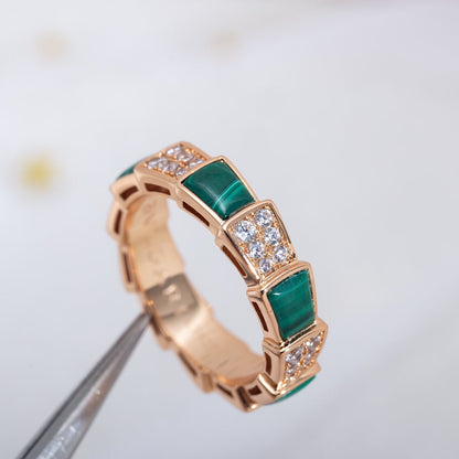 [Love's Uplift]SERPENTI RING PINK GOLD MALACHITE DIAMOND PAVED 4MM