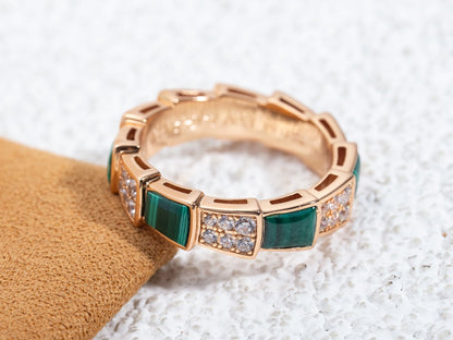 [Love's Uplift]SERPENTI RING PINK GOLD MALACHITE DIAMOND PAVED 4MM