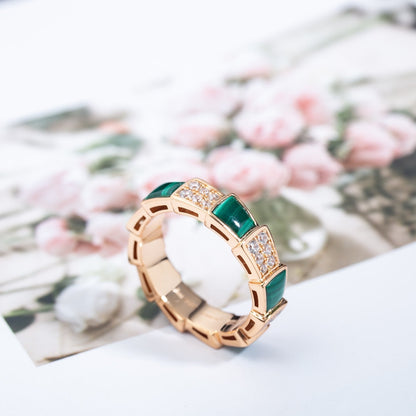 [Love's Uplift]SERPENTI RING PINK GOLD MALACHITE DIAMOND PAVED 4MM