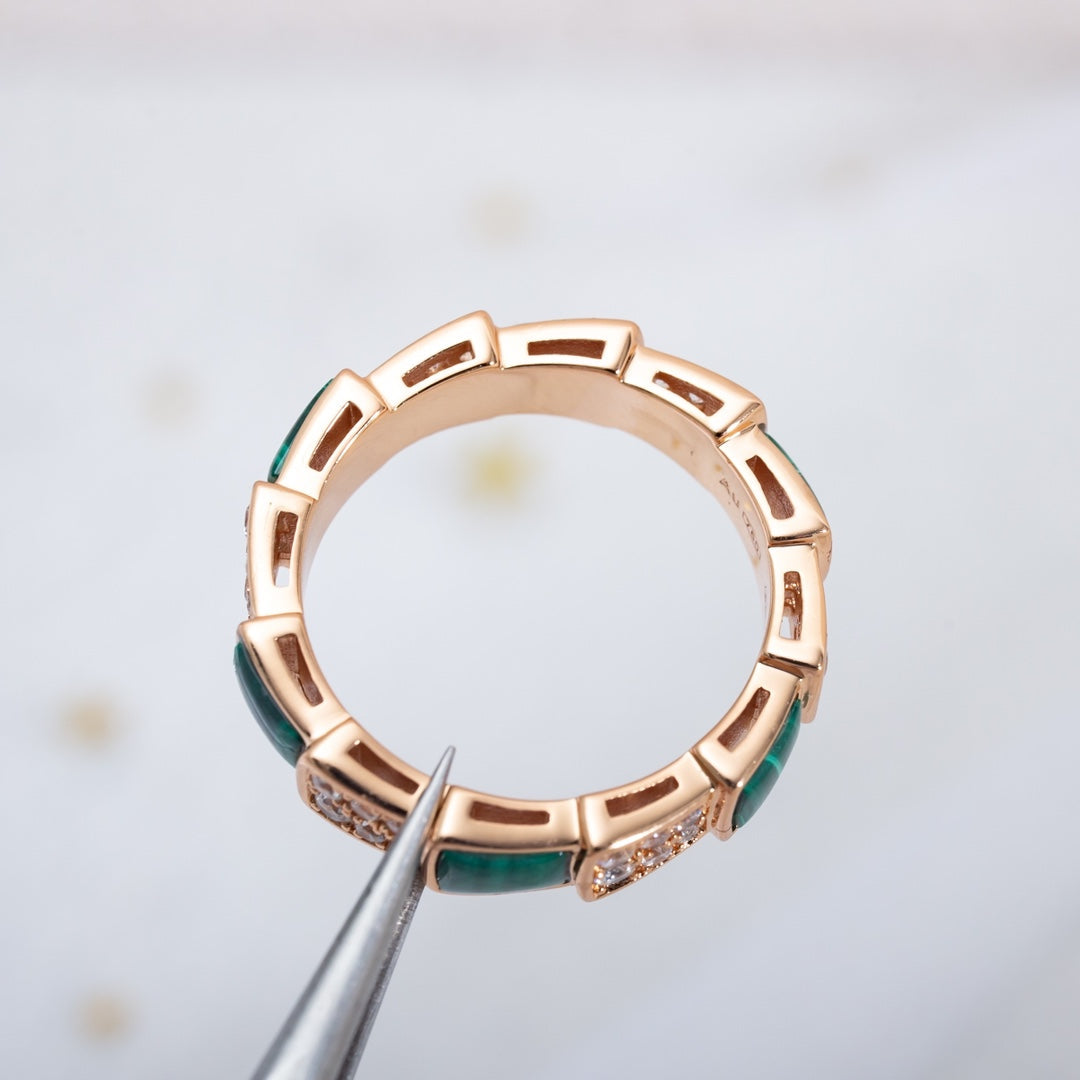 [Love's Uplift]SERPENTI RING PINK GOLD MALACHITE DIAMOND PAVED 4MM