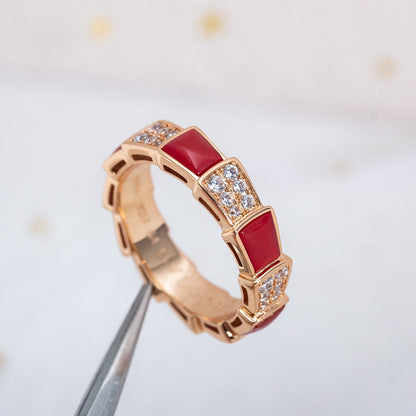 [Love's Uplift]SERPENTI RING PINK GOLD CARNELIAN DIAMOND PAVED 4MM