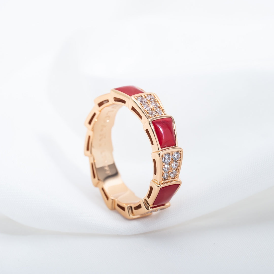 [Love's Uplift]SERPENTI RING PINK GOLD CARNELIAN DIAMOND PAVED 4MM