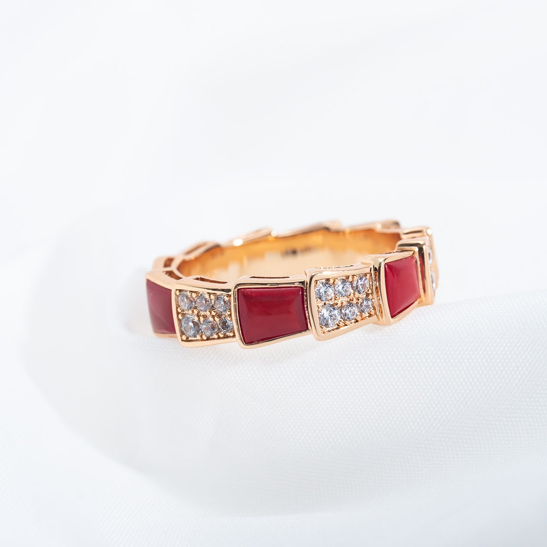 [Love's Uplift]SERPENTI RING PINK GOLD CARNELIAN DIAMOND PAVED 4MM
