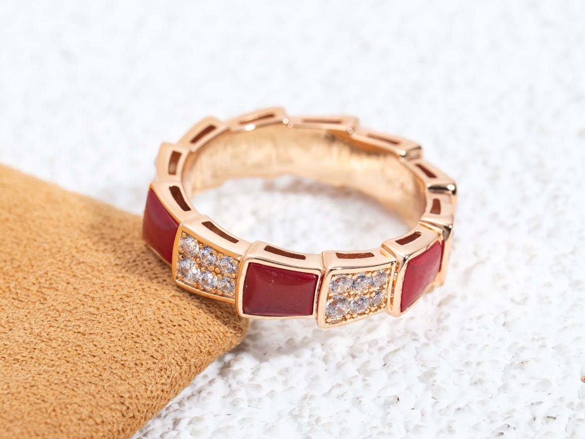 [Love's Uplift]SERPENTI RING PINK GOLD CARNELIAN DIAMOND PAVED 4MM