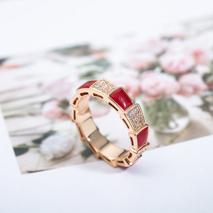 [Love's Uplift]SERPENTI RING PINK GOLD CARNELIAN DIAMOND PAVED 4MM