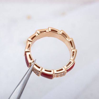 [Love's Uplift]SERPENTI RING PINK GOLD CARNELIAN DIAMOND PAVED 4MM