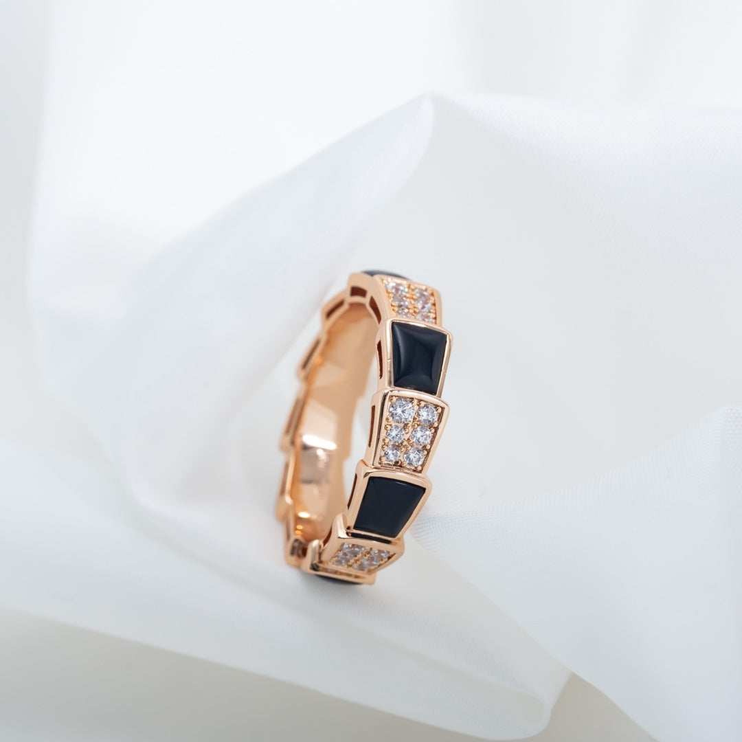 [Love's Uplift]SERPENTI RING PINK GOLD BLACK MOP DIAMOND PAVED 4MM