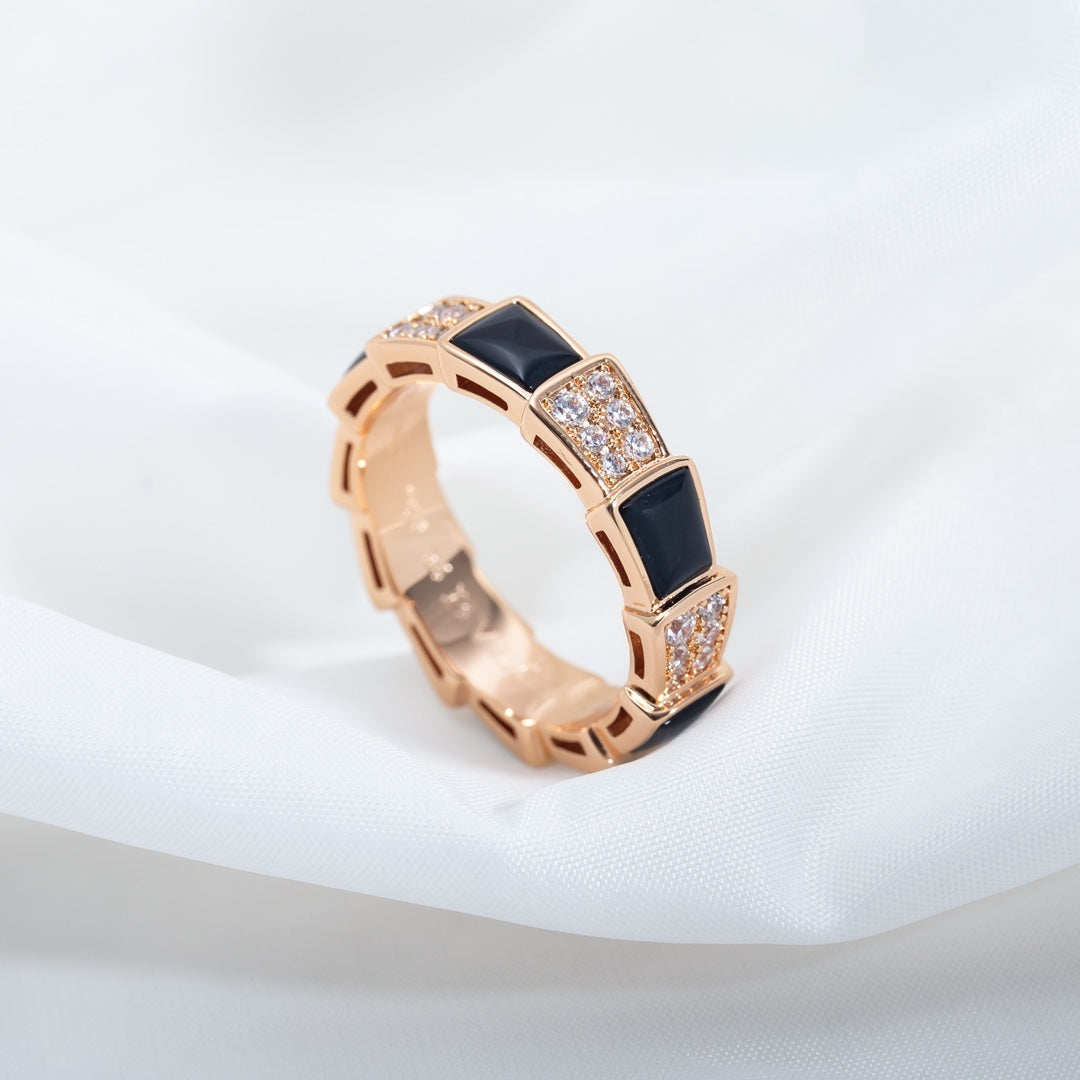 [Love's Uplift]SERPENTI RING PINK GOLD BLACK MOP DIAMOND PAVED 4MM