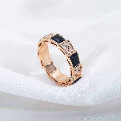 [Love's Uplift]SERPENTI RING PINK GOLD BLACK MOP DIAMOND PAVED 4MM