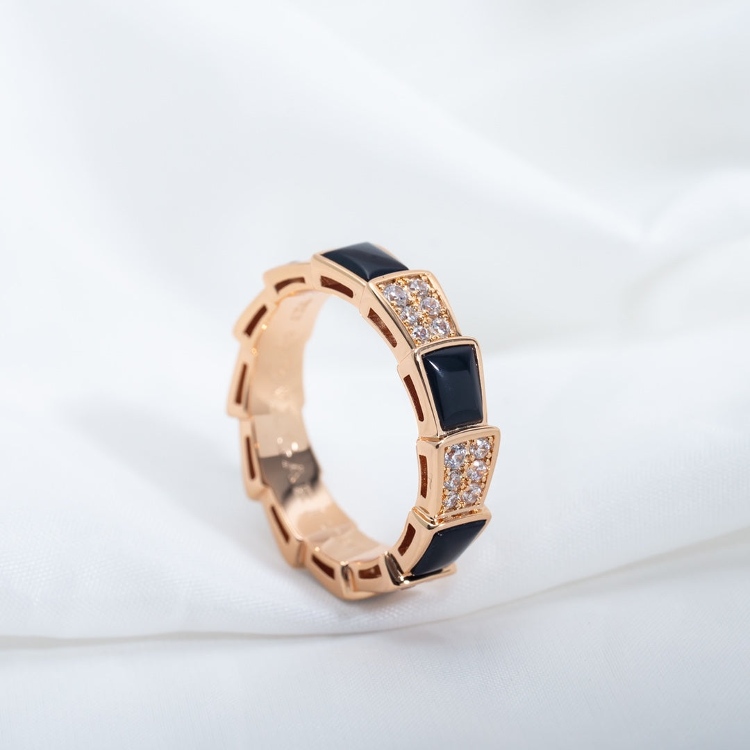 [Love's Uplift]SERPENTI RING PINK GOLD BLACK MOP DIAMOND PAVED 4MM