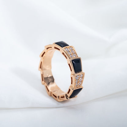 [Love's Uplift]SERPENTI RING PINK GOLD BLACK MOP DIAMOND PAVED 4MM