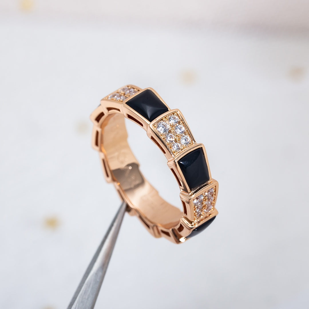 [Love's Uplift]SERPENTI RING PINK GOLD BLACK MOP DIAMOND PAVED 4MM