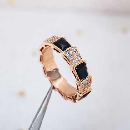 [Love's Uplift]SERPENTI RING PINK GOLD BLACK MOP DIAMOND PAVED 4MM