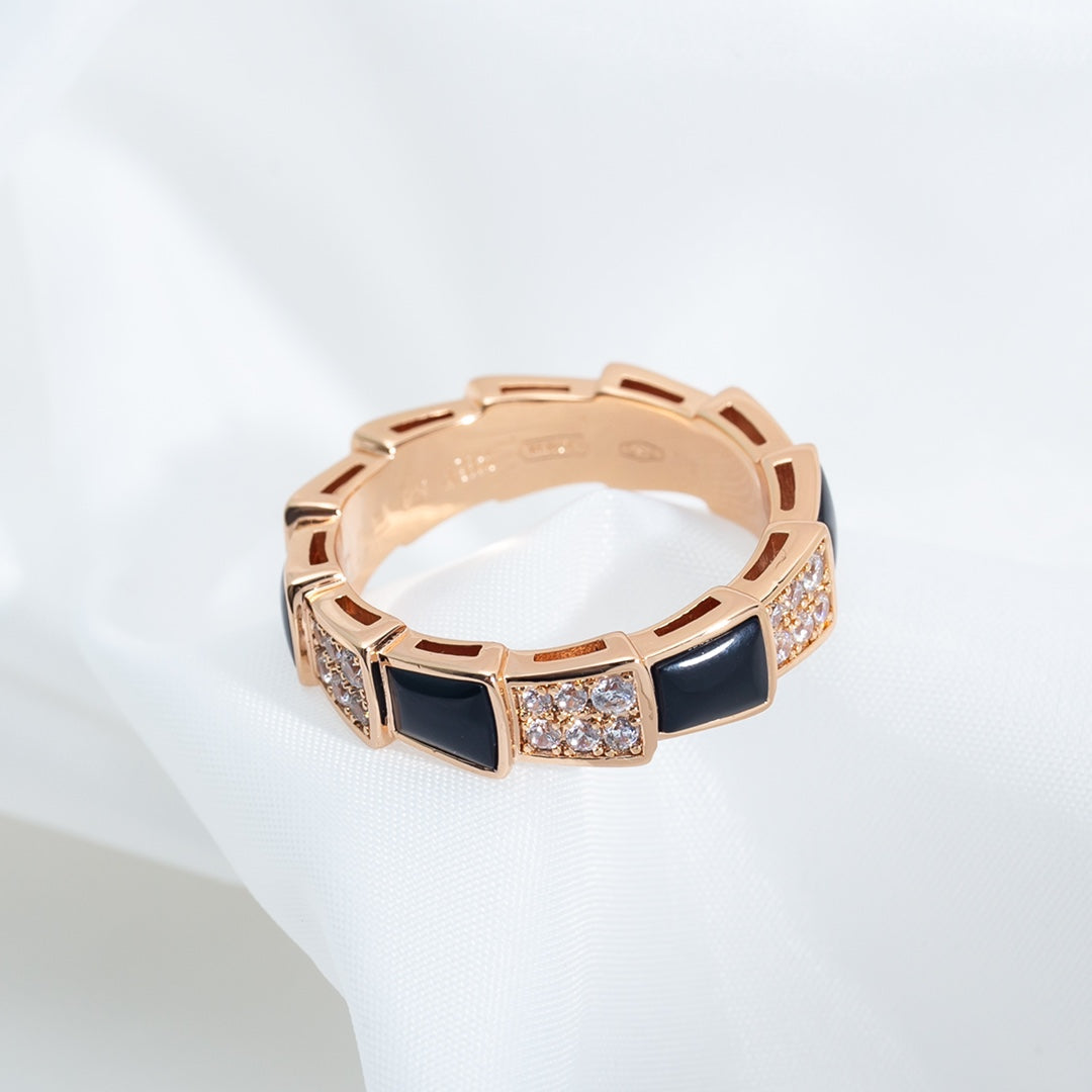[Love's Uplift]SERPENTI RING PINK GOLD BLACK MOP DIAMOND PAVED 4MM