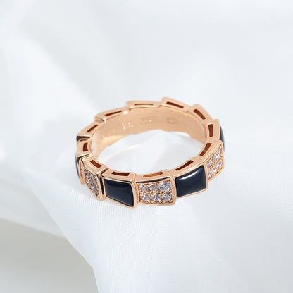 [Love's Uplift]SERPENTI RING PINK GOLD BLACK MOP DIAMOND PAVED 4MM