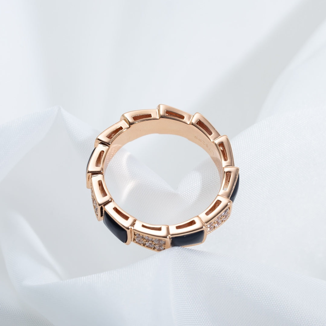 [Love's Uplift]SERPENTI RING PINK GOLD BLACK MOP DIAMOND PAVED 4MM