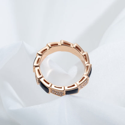 [Love's Uplift]SERPENTI RING PINK GOLD BLACK MOP DIAMOND PAVED 4MM