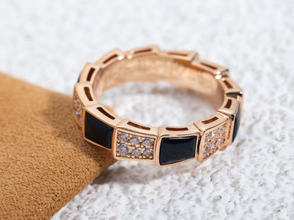 [Love's Uplift]SERPENTI RING PINK GOLD BLACK MOP DIAMOND PAVED 4MM