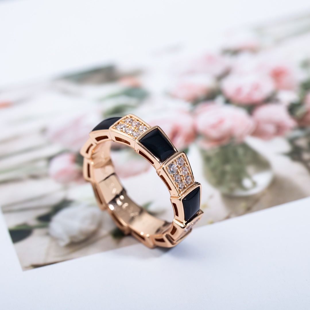 [Love's Uplift]SERPENTI RING PINK GOLD BLACK MOP DIAMOND PAVED 4MM