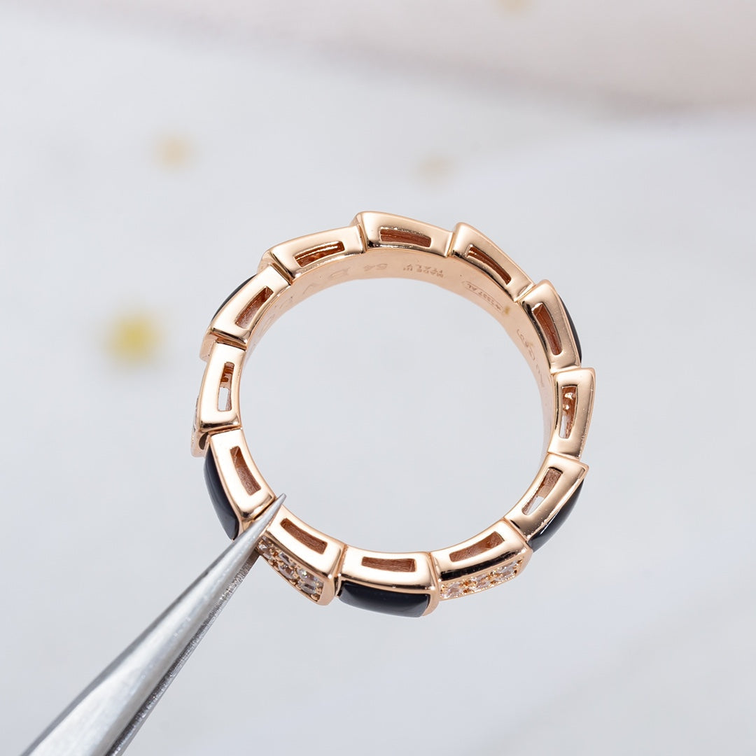 [Love's Uplift]SERPENTI RING PINK GOLD BLACK MOP DIAMOND PAVED 4MM
