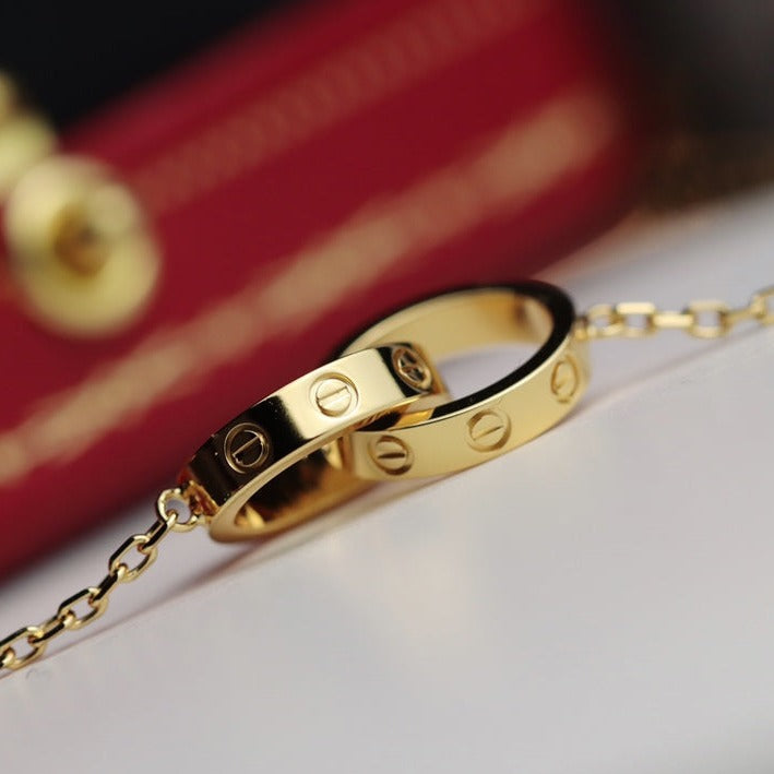 [Love's Uplift]LOVE NECKLACE DOUBLE RING GOLD