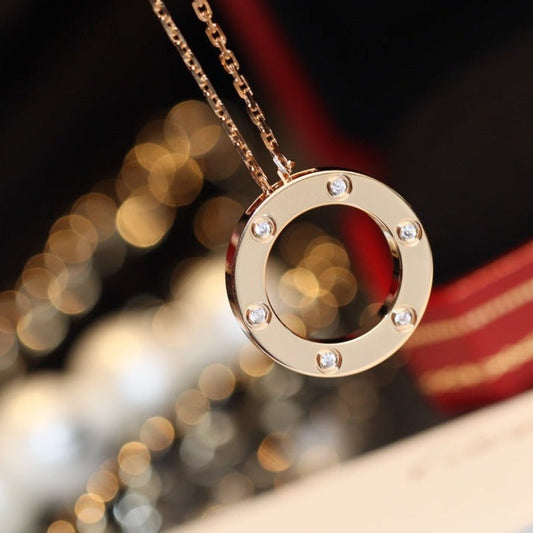 [Love's Uplift]LOVE NECKLACE 16MM 6 DIAMONDS PINK GOLD