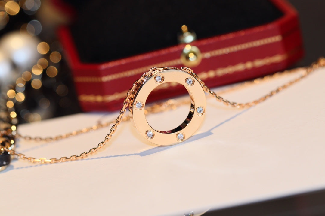 [Love's Uplift]LOVE NECKLACE 16MM 6 DIAMONDS PINK GOLD