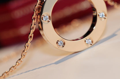 [Love's Uplift]LOVE NECKLACE 16MM 6 DIAMONDS PINK GOLD
