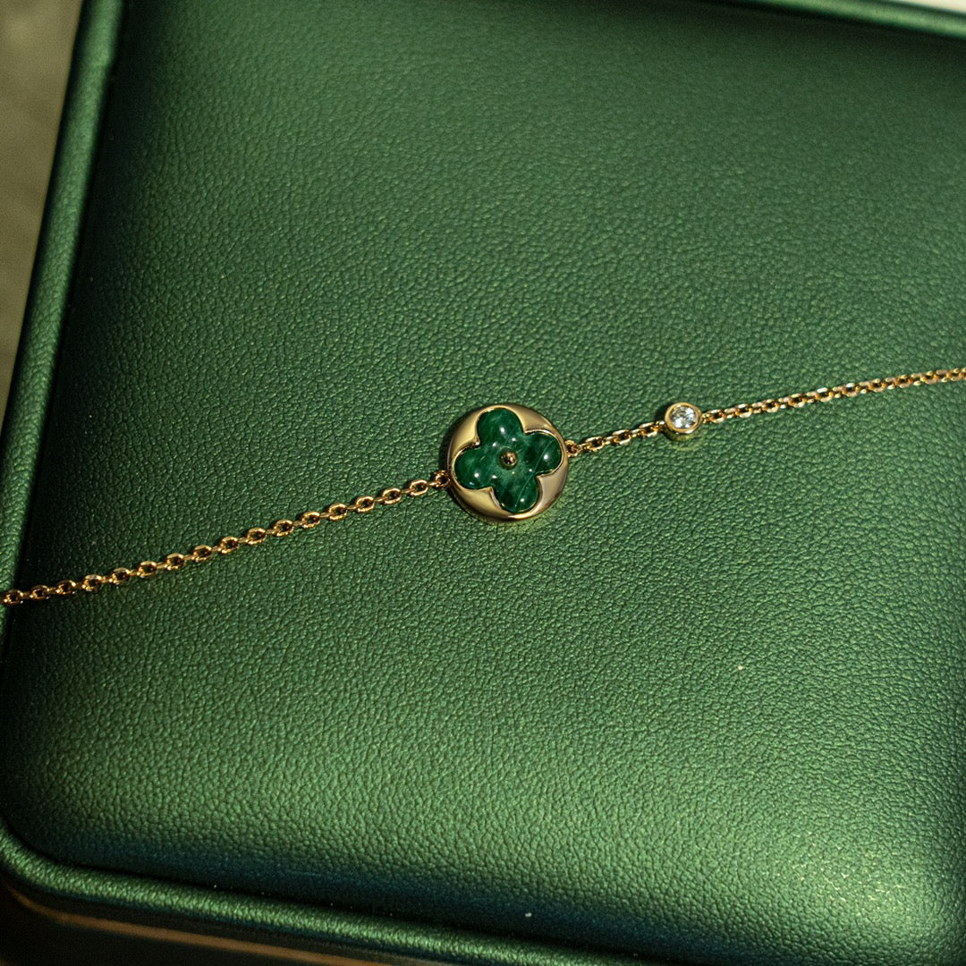 [Love's Uplift]SUN MALACHITE 1 DIAMOND PINK GOLD BRACELET