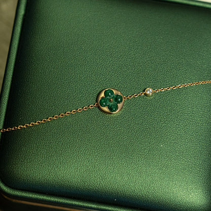 [Love's Uplift]SUN MALACHITE 1 DIAMOND PINK GOLD BRACELET