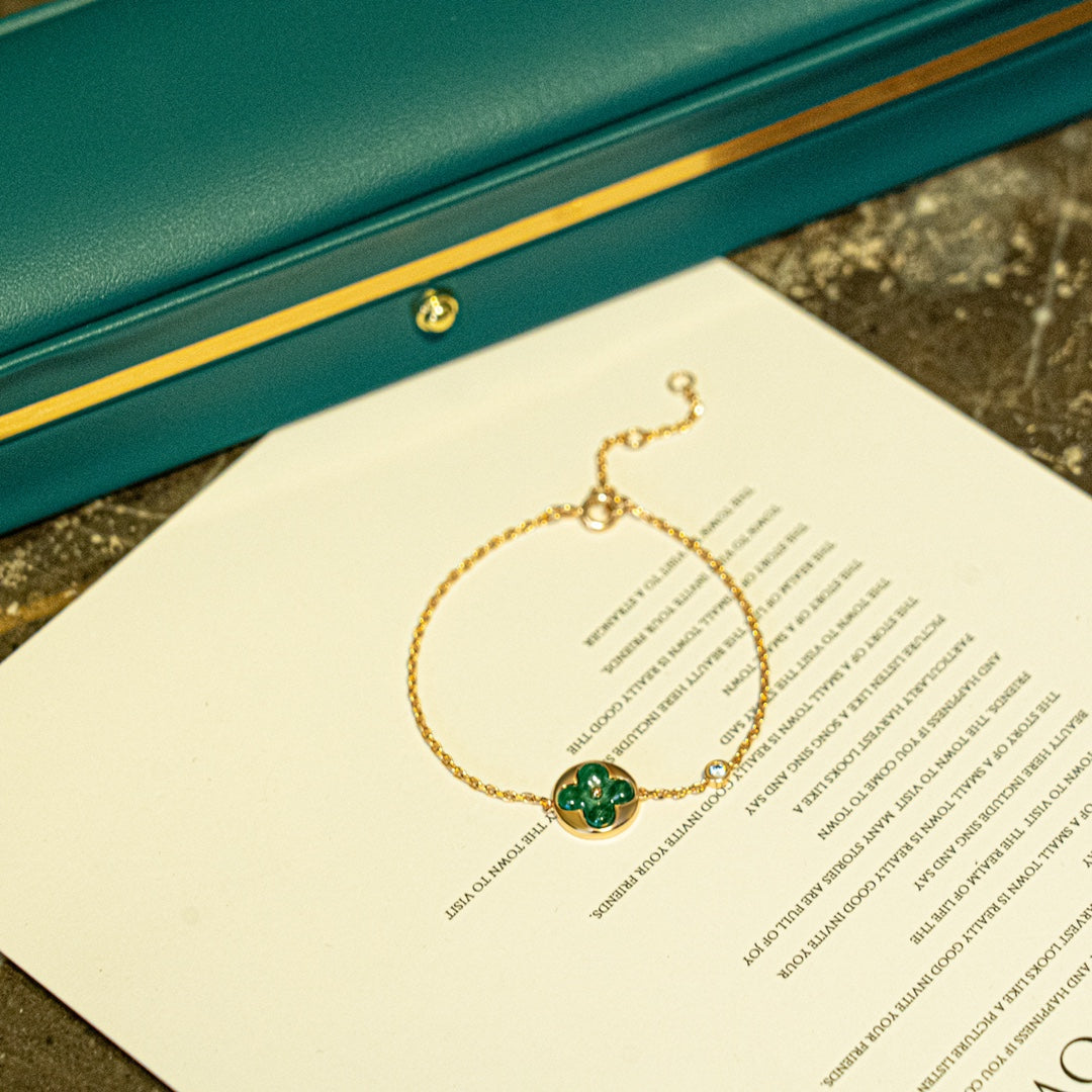 [Love's Uplift]SUN MALACHITE 1 DIAMOND PINK GOLD BRACELET